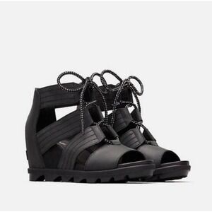 Sorel Joanie II Lace Sandal Wedge Heel Black 9